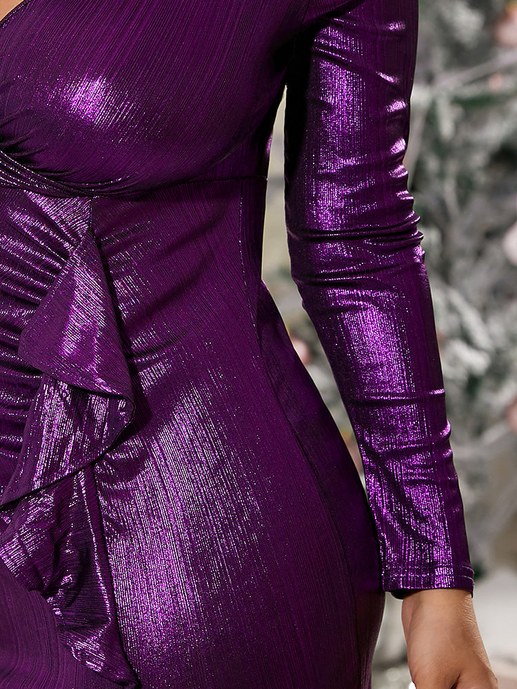 Ruffles Ruched Split Bodycon Dress