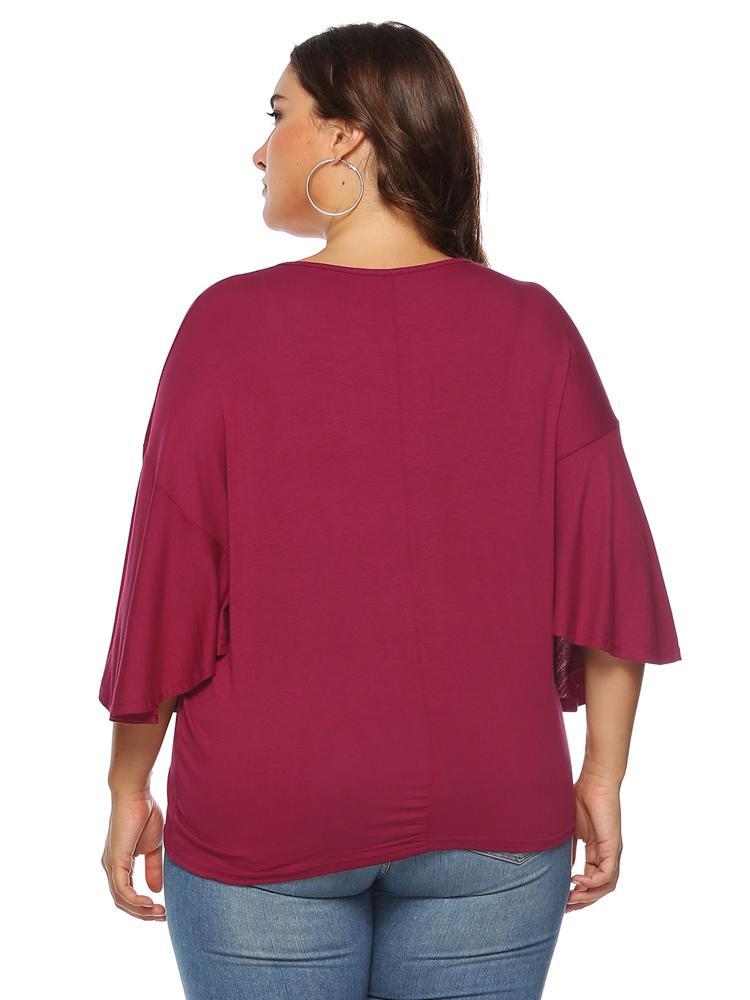 Ruffle Sleeve Solid Color T-shirt