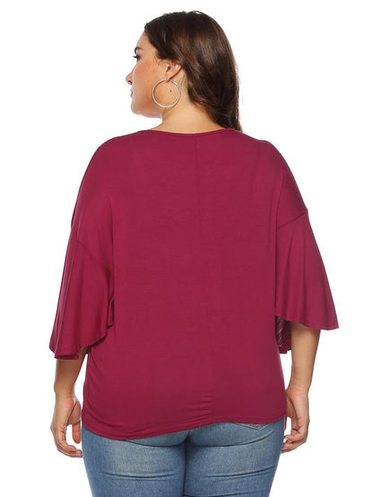 Ruffle Sleeve Solid Color T-shirt