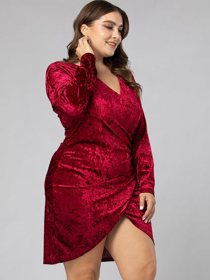 Velvet Slim Fit V-neck Dress