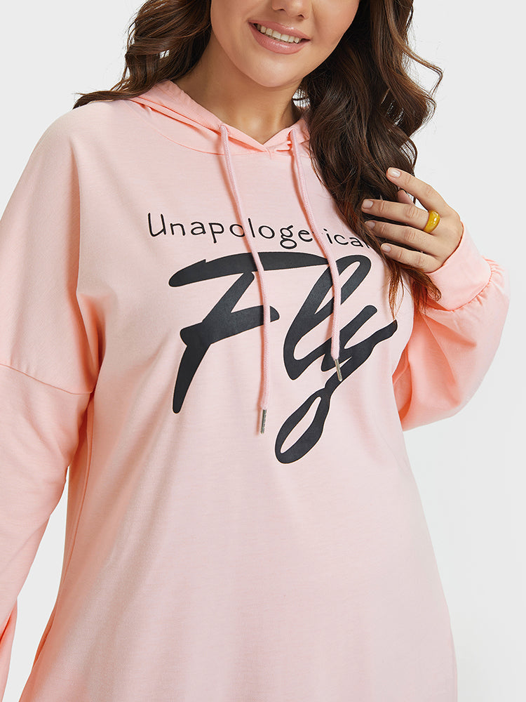 Letter Print Drawstring Sweatshirt Dress