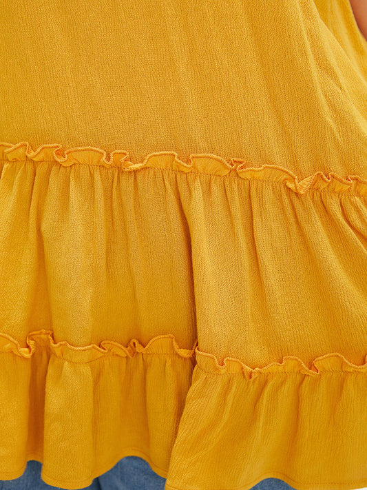 Solid Frill Trim Knotted Front Ruffle Hem Halter Top