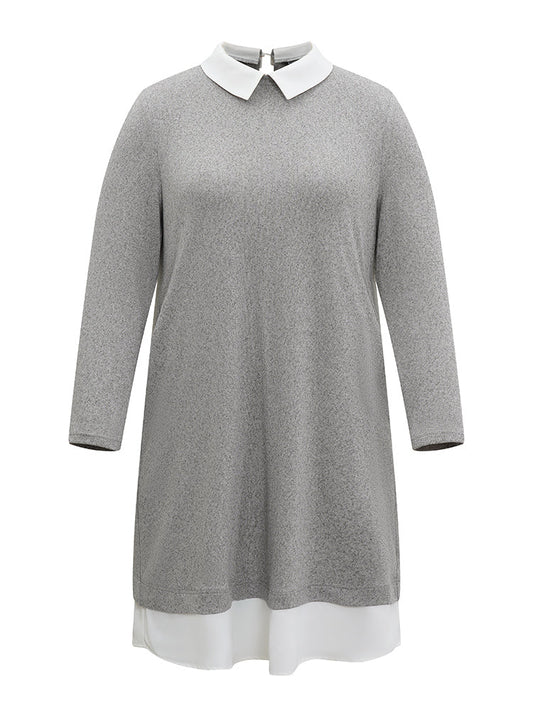 Solid Lapel Collar Heather 2-In-1 Dress