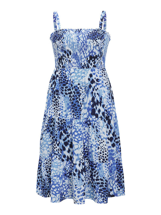 Leopard Print Shirred Pocket Frill Trim Cami Dress