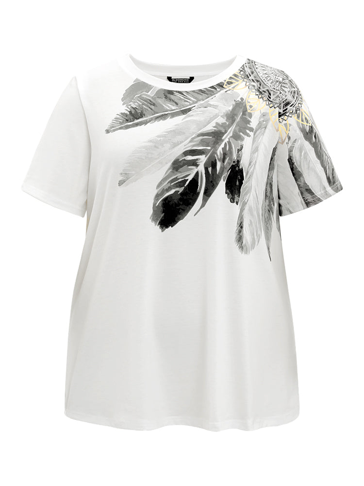 Feather & Dream Catcher Print Crew Neck T-shirt