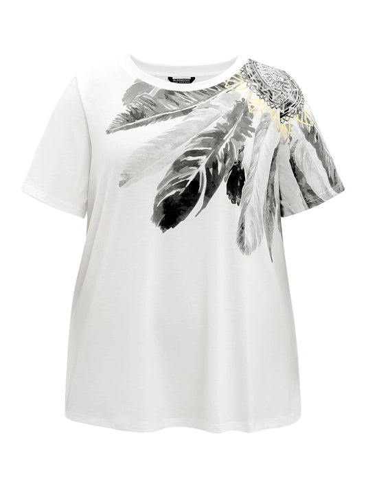 Feather & Dream Catcher Print Crew Neck T-shirt