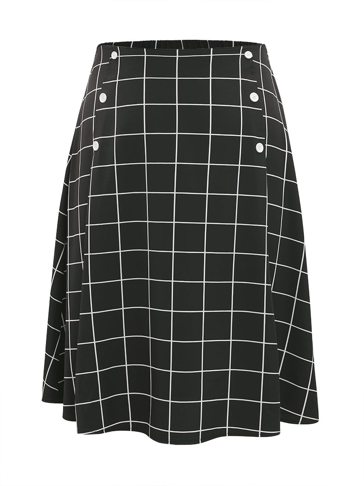 Plaid Button Detail Ruffle Hem Skirt