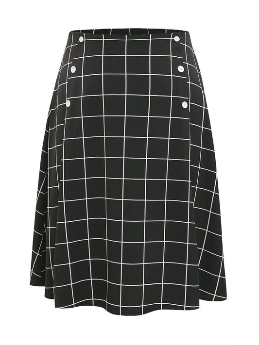 Plaid Button Detail Ruffle Hem Skirt