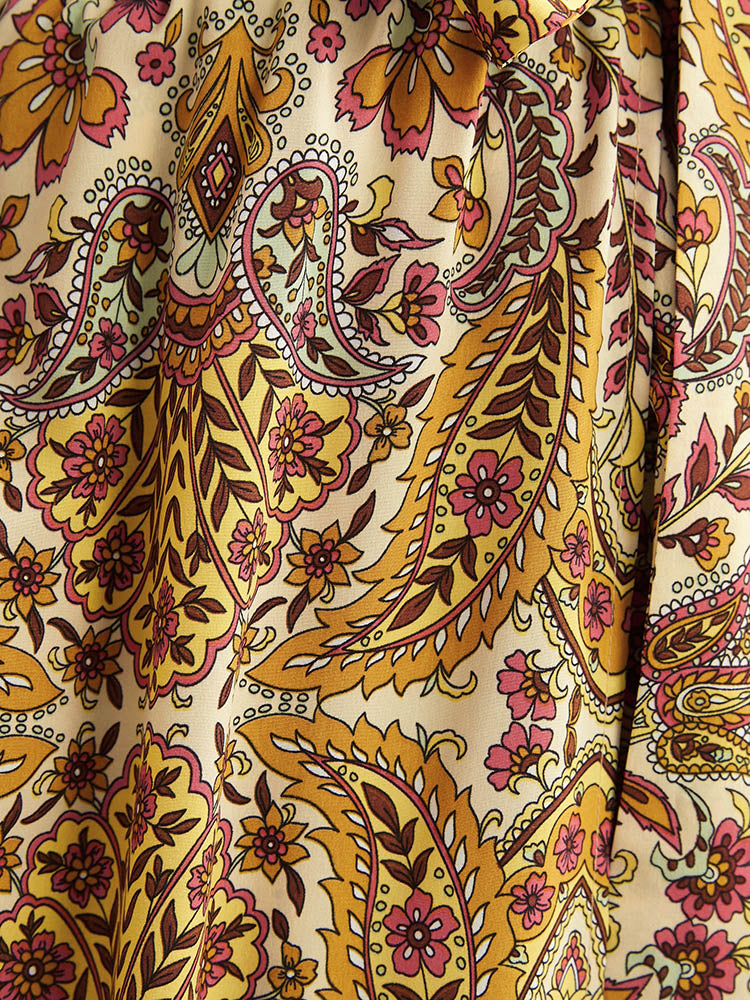 Tropical Print Pocket Surplice Neck Belted Split Hem Dress