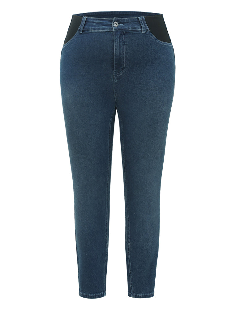 Contrast Pocket Elastic Waist Very Stretchy Jeans