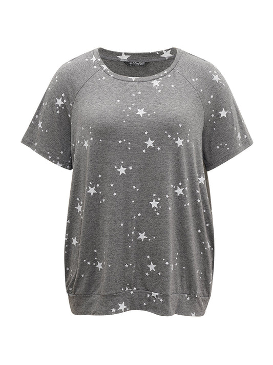 Star Print Raglan Sleeve Crew Neck T-shirt