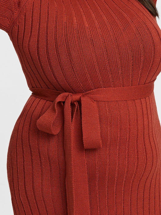 Belted Bodycon Sweater Dress