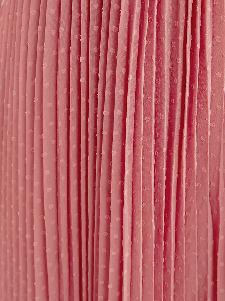 Polka Dot Button Through Pocket Twist Front  Pleated Dress