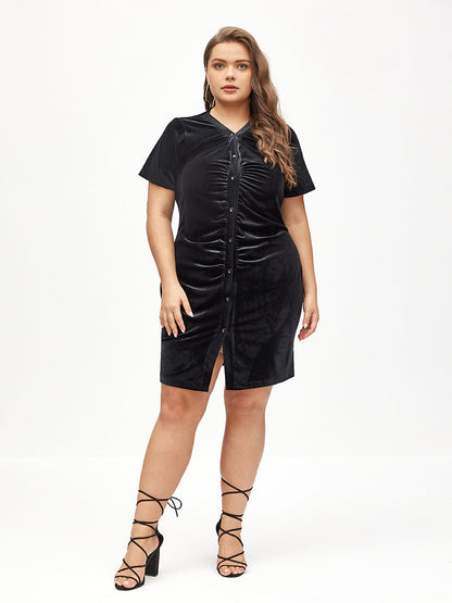 Pleated Snap Button Bodycon Dress