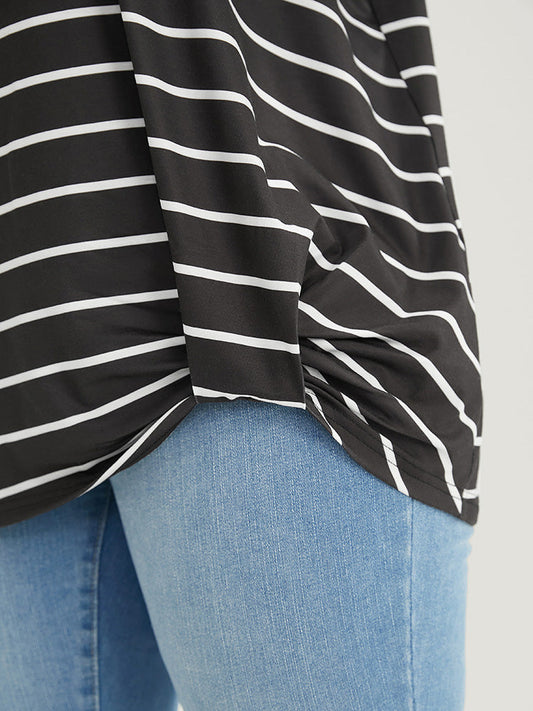 Striped Print Round Neck Twist Hem T-shirt
