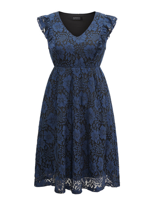 Eyelet Lace Pocket Ruffle Trim Sleeveless Dress