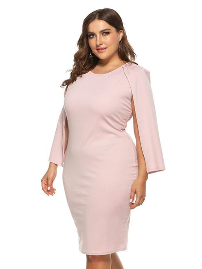 Split Sleeve Round Neck Solid Dress