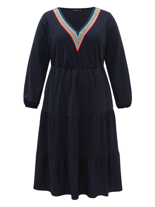 Plain Contrast Webbing Elastic Waist Dress