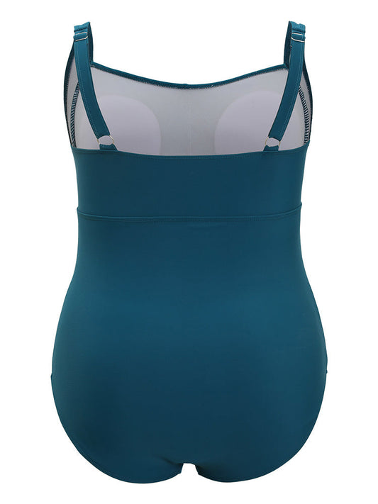 Two Tone Ruched Front Crossover Detail One Piece Swimsuit