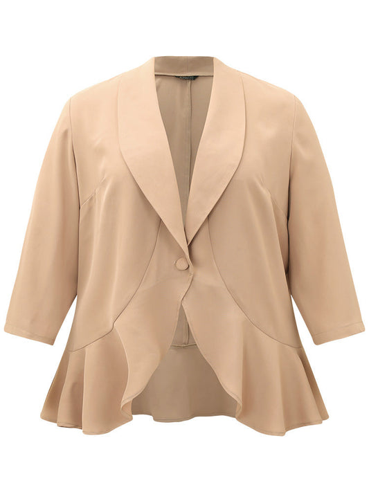 Plain Lapel Collar Button Up Ruffle Trim Blazer