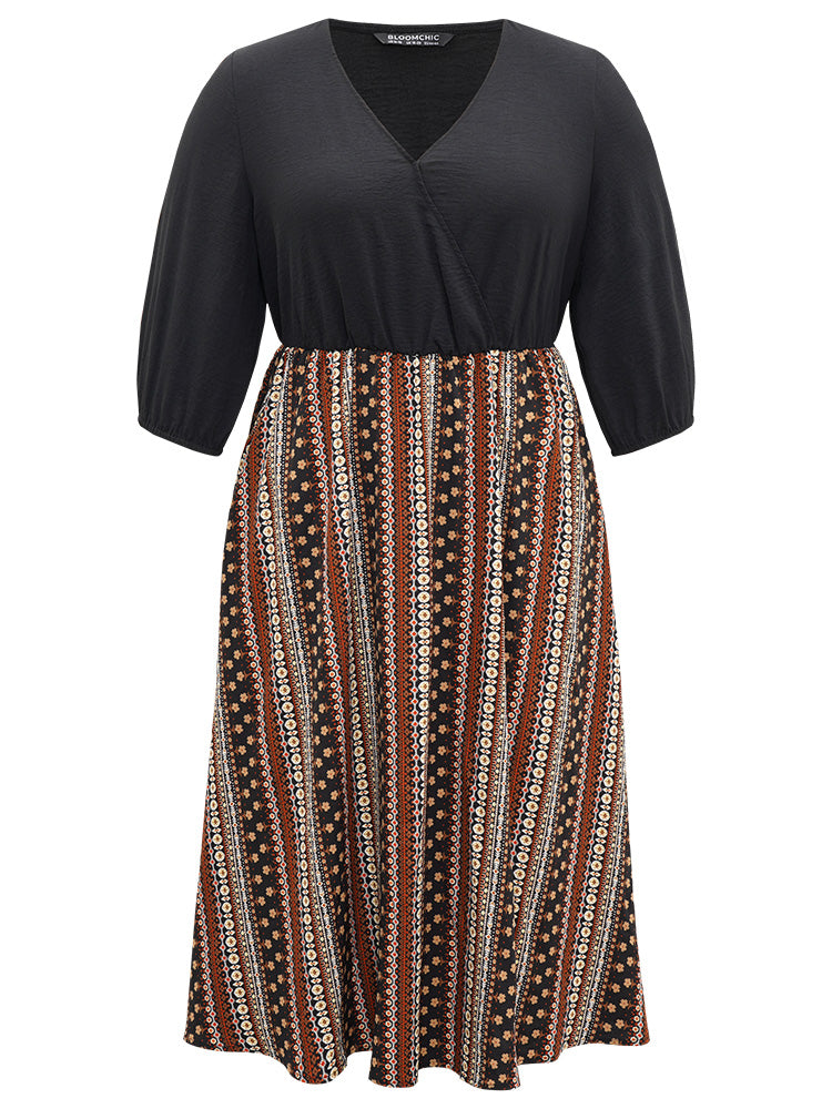 Bandana Striped Patchwork Wrap Dress