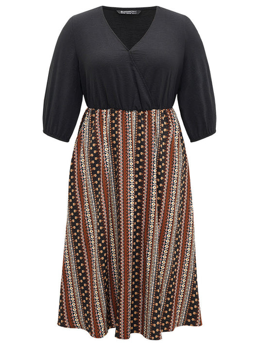 Bandana Striped Patchwork Wrap Dress