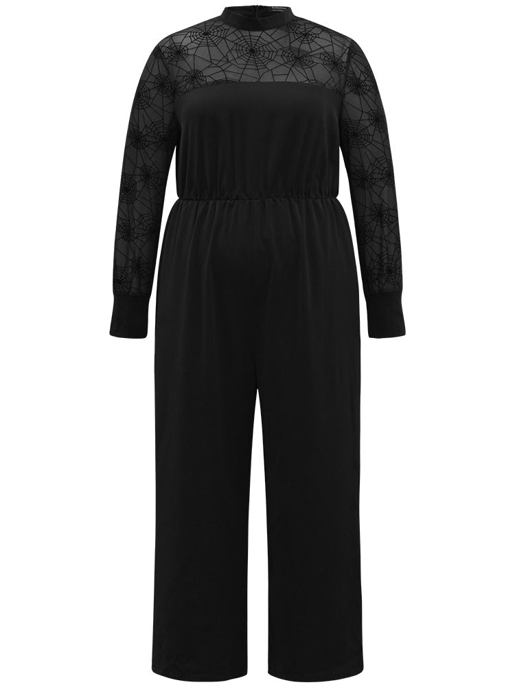 Halloween Anti-Wrinkle Spider Web Crochet Lace Mesh Jumpsuit