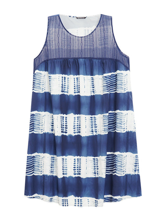 Tie Dye Mesh Patchwork Ruffle Hem Tank Dress