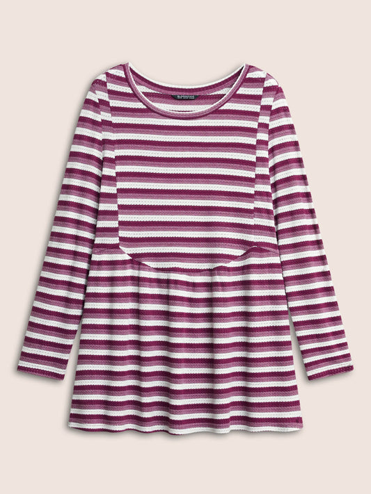 Striped Waffle Knit Crew Neck T-shirt