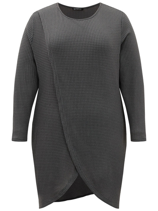 Waffle Knit Pocket Crew Neck Wrap T-shirt