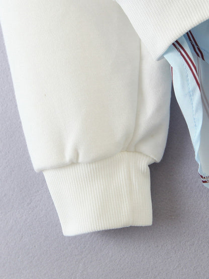 Contrast Striped Panel Knot Side Dip Hem Sweatshirt