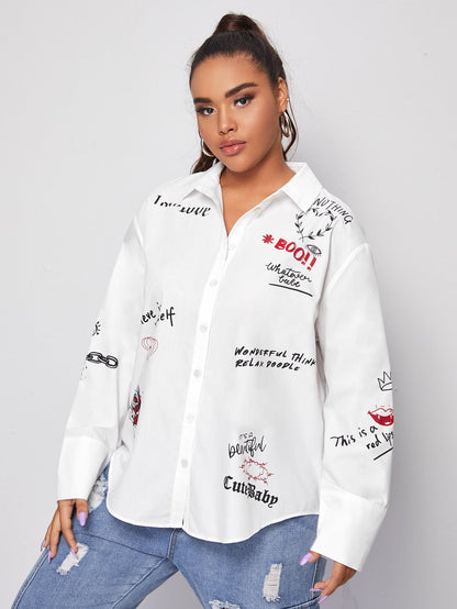 Slogan Graphic Drop Shoulder Blouse