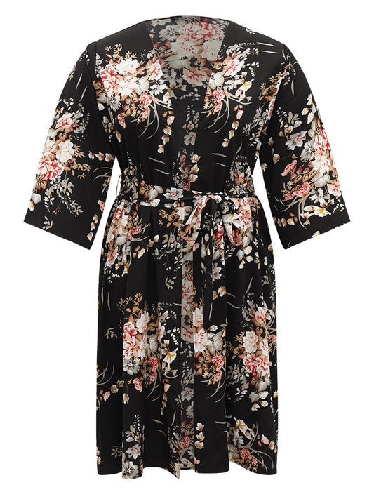 Boho Print Belted Open Front Kimono