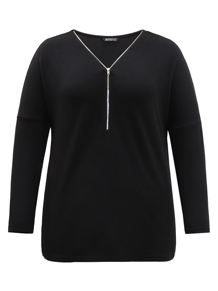 Solid Zipper Detail Patchwork T-shirt