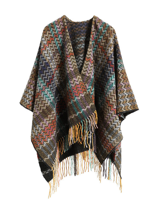 Fringe Trim Contrast Bandana Print Scarf