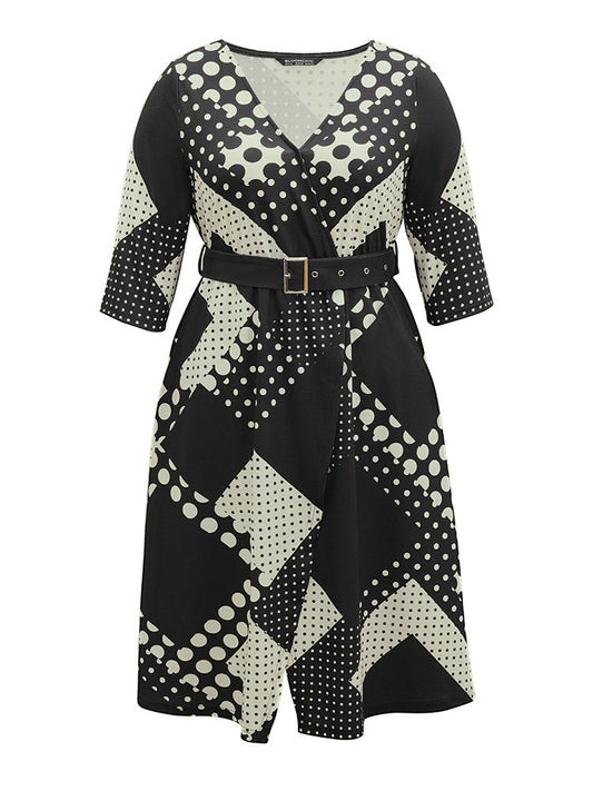 Polka Dot Geometric print Belted Wrap Dress