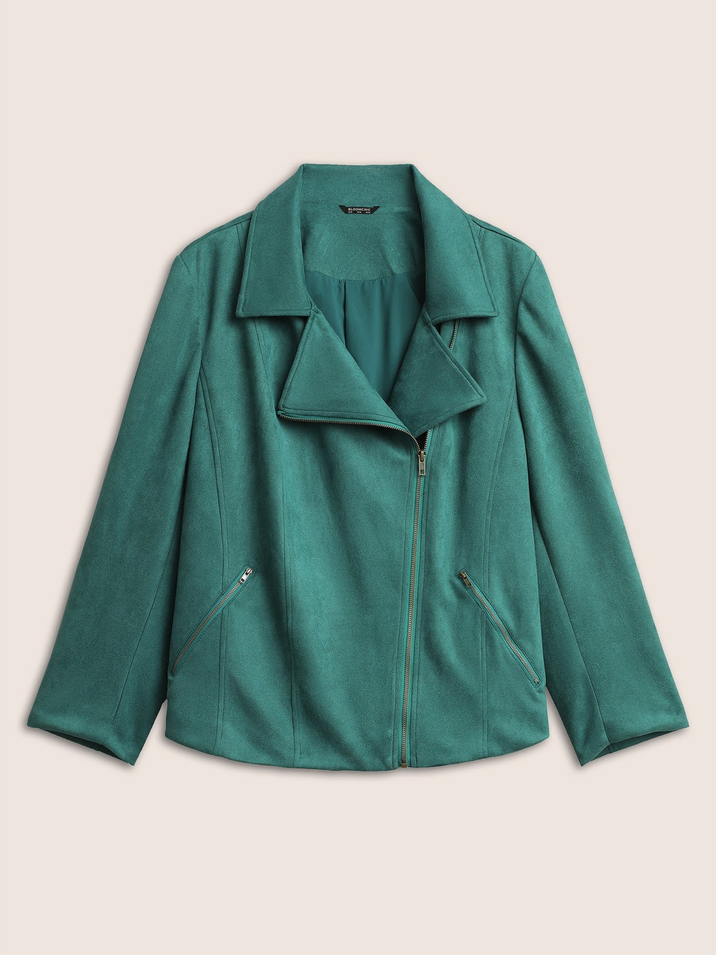 Solid Faux Suede Zipper Lapel Collar Jacket