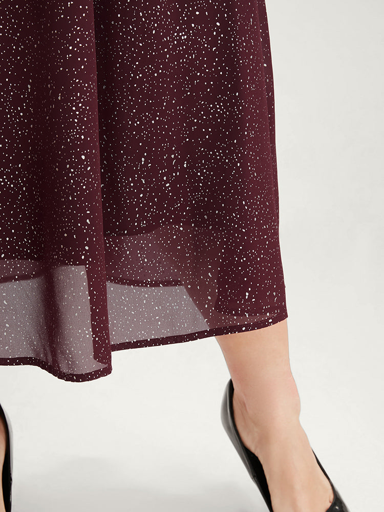 Polka Dot Wrap Lace Trim Lantern Sleeve Pocket Belted Dress