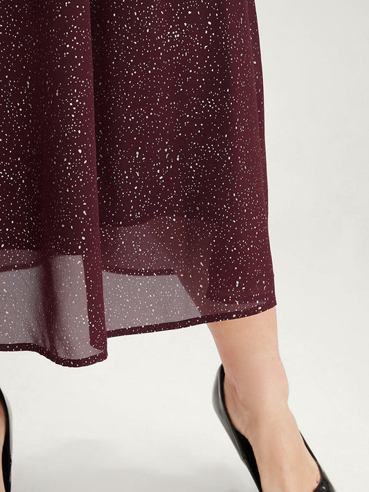 Polka Dot Wrap Lace Trim Lantern Sleeve Pocket Belted Dress