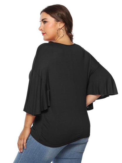 Ruffle Sleeve Solid Color T-shirt