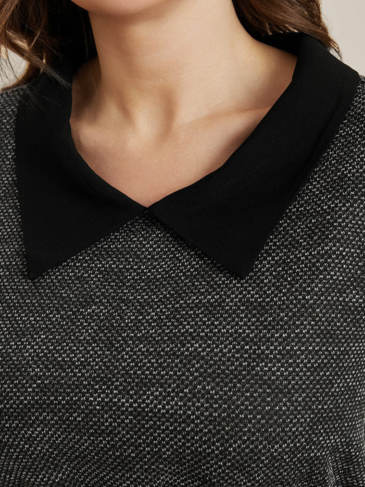 Contrast Trim Lapel Collar Ruffle Hem Blouse