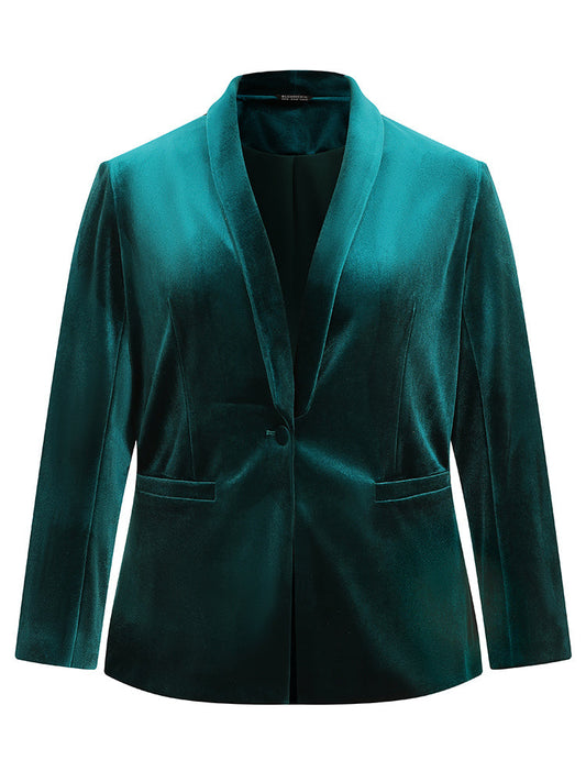 Solid Velvet Button Up Lapel Collar Blazer