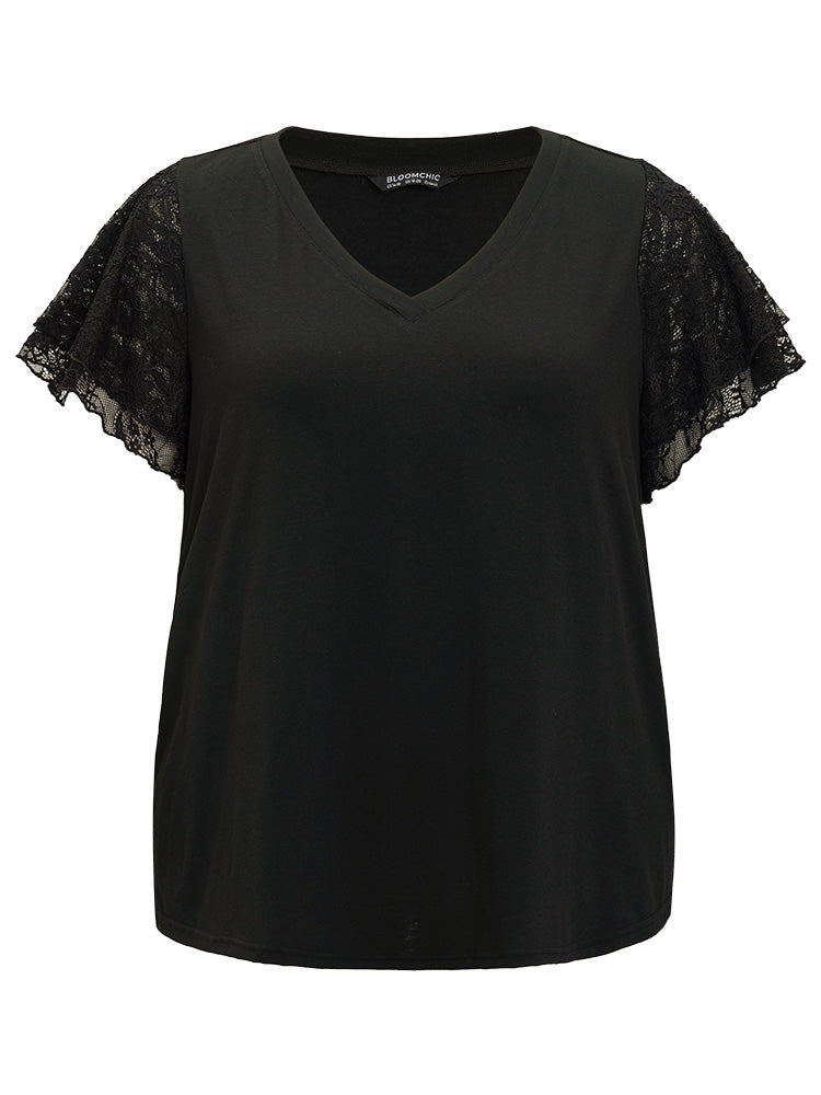 Solid Lace Layered Sleeve T-shirt