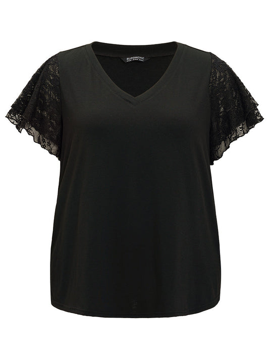 Solid Lace Layered Sleeve T-shirt