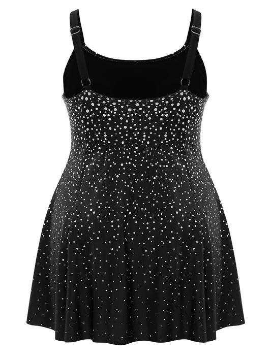 Polka Dot Sculpt Waist A Line Swim Dress