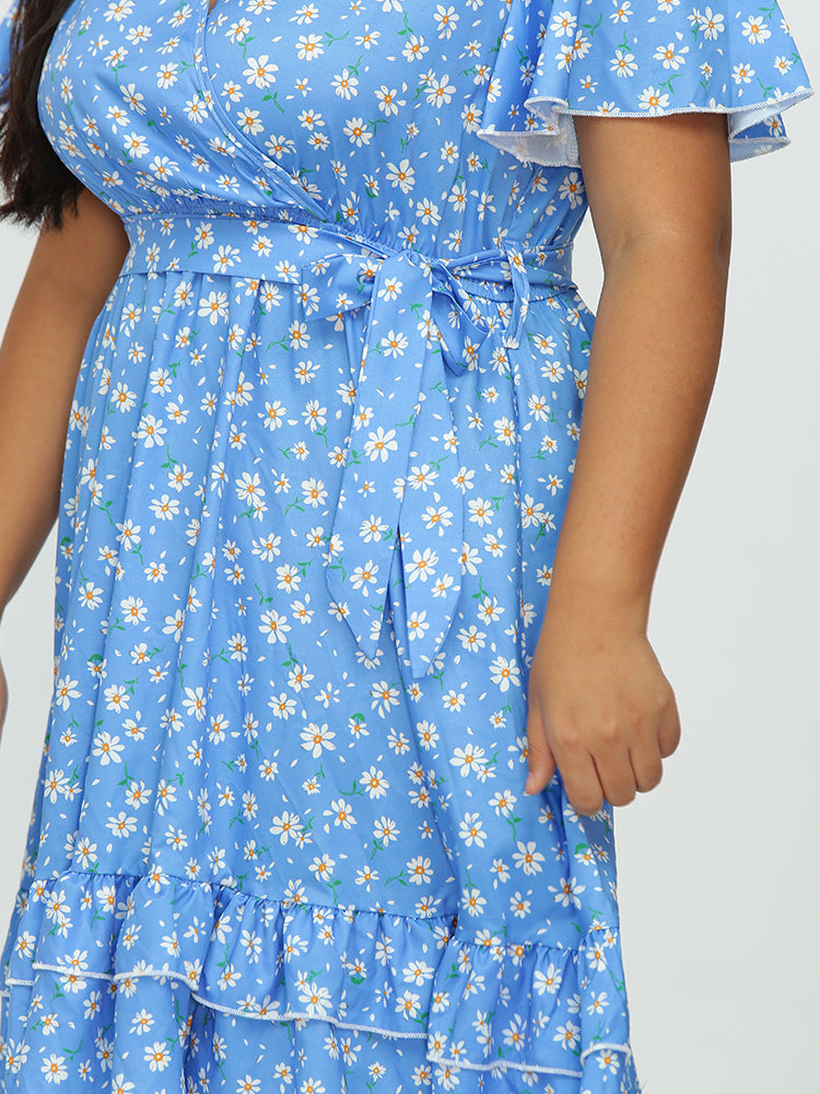 Ditsy Floral Waist Bowknot Dress
