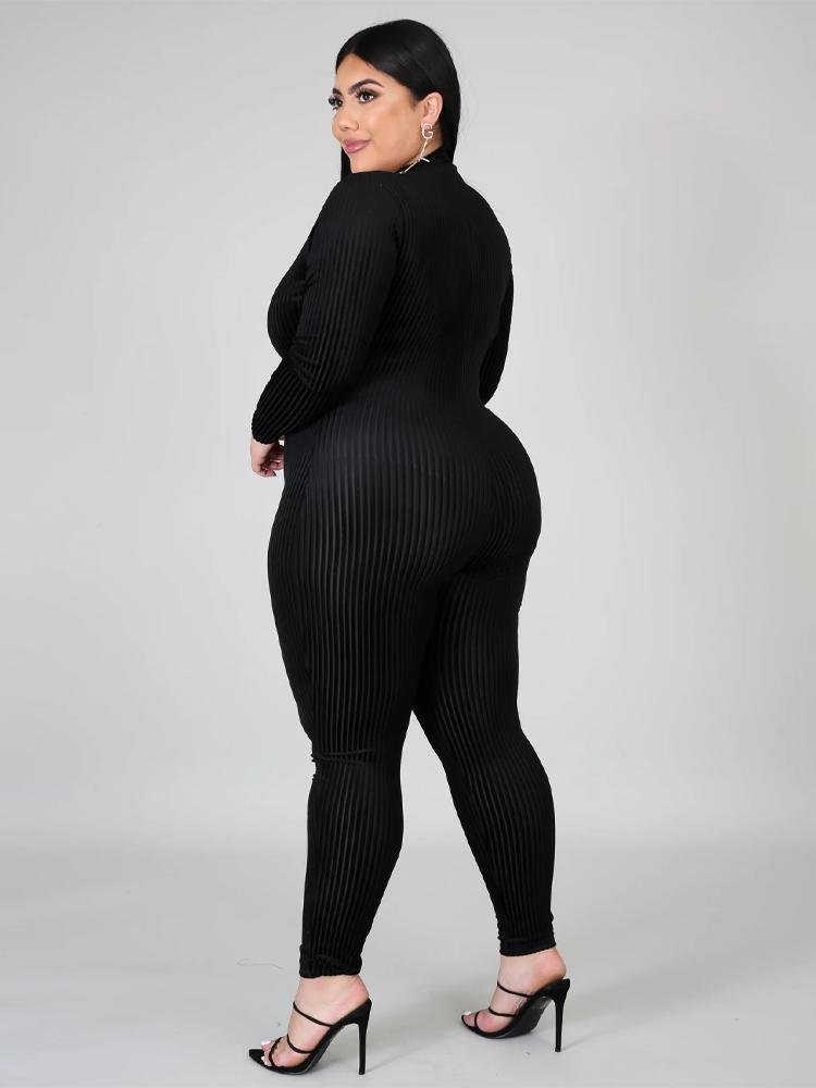 Zipper Up Stand Collar Knit Jumpsuit