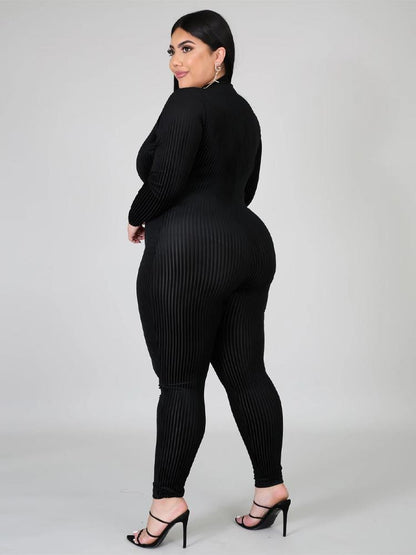 Zipper Up Stand Collar Knit Jumpsuit