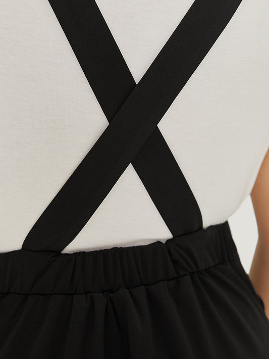 Adjustable Straps Button Detail Elastic Waist Suspender Skirt