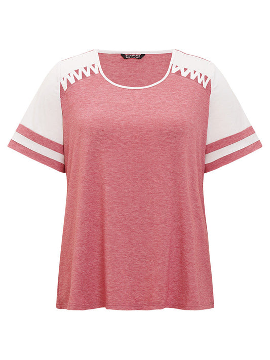 Colorblock Contrast Heather Cut Out T-shirt